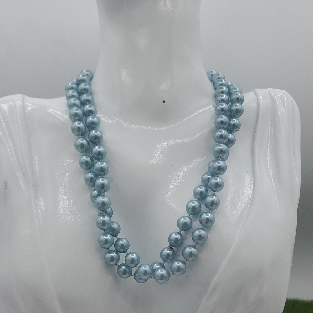 Elegant Powder Blue Costume Faux Pearl Necklace 28‎ Inch N3636